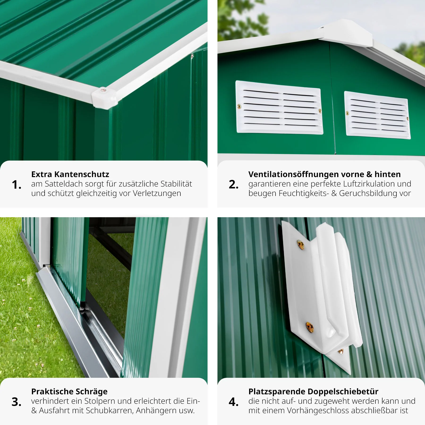 tectake® Gartenhaus mit Satteldach, aus Stahl, praktische Schiebetür, 214 x 130 x 185 cm