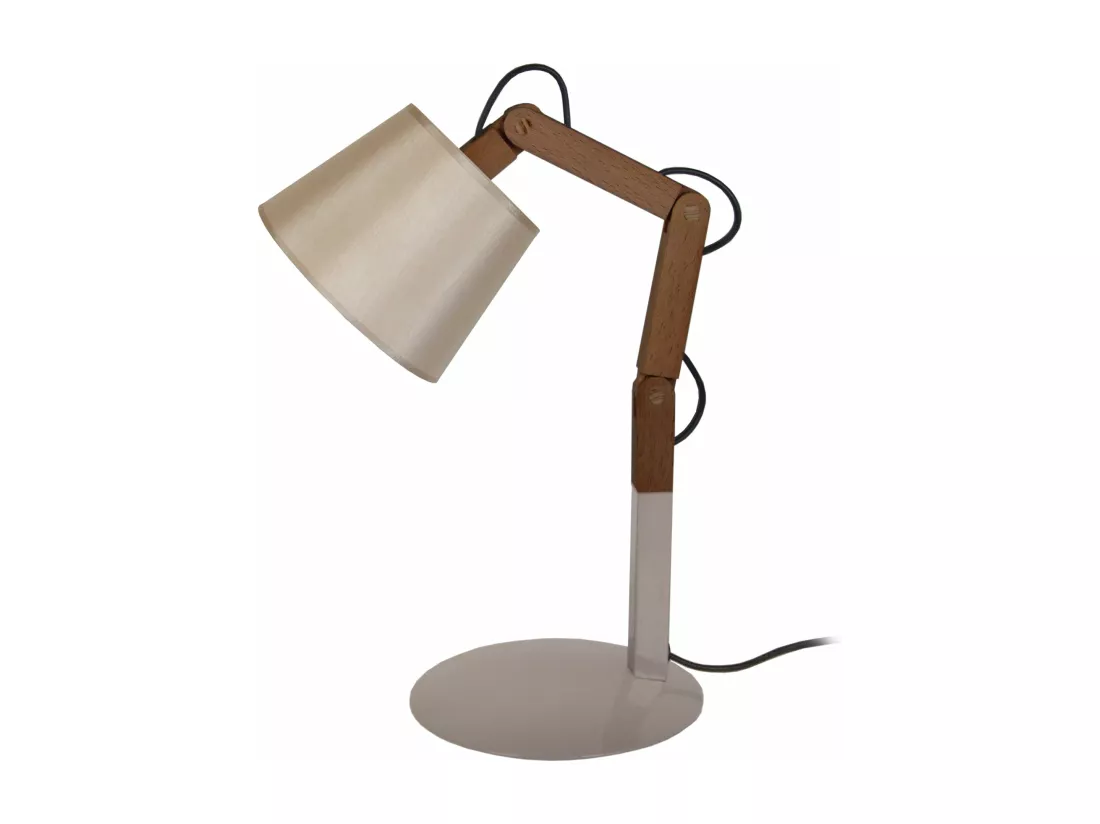 Lampe de chevet articulé curvé bois foncé,tambour écru 45 cm.