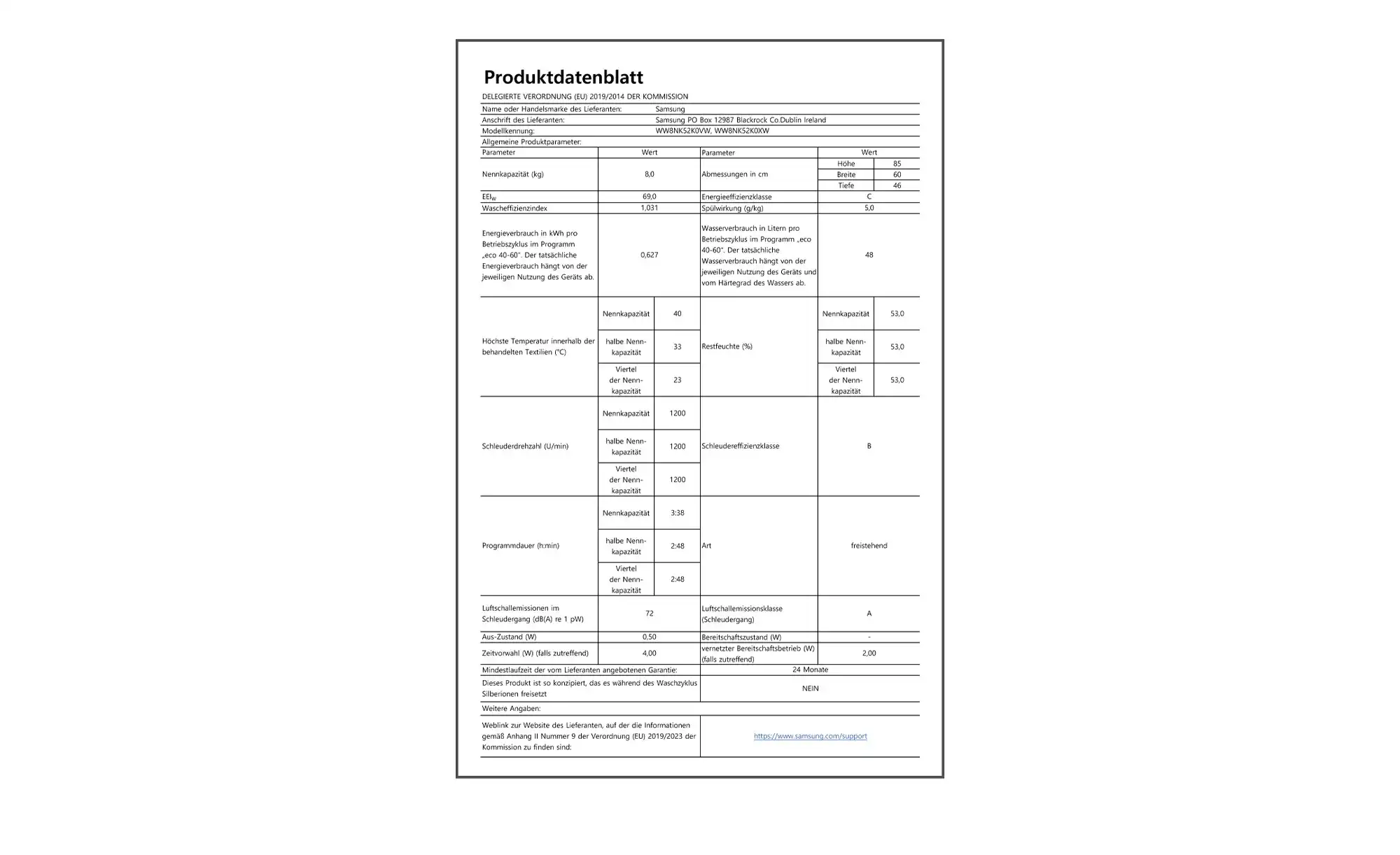 Samsung Waschvollautomat WW8NK52K0XW/EG