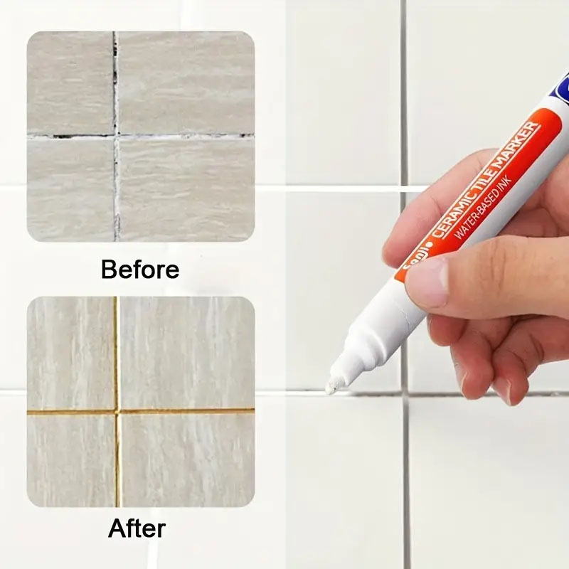 (14cm) Wasserfester Fugen Maker Reperatur Stift Fugenfüller inkl. Ersatz Spitze für Wand / Boden Fliesen - Schwarz