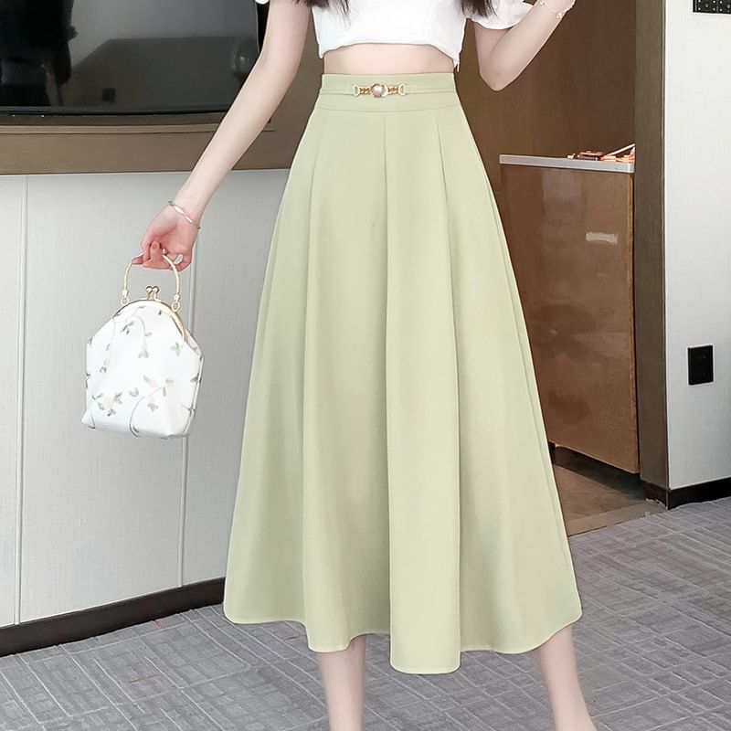 Luminato - Hoge taille effen midi A-lijn rok