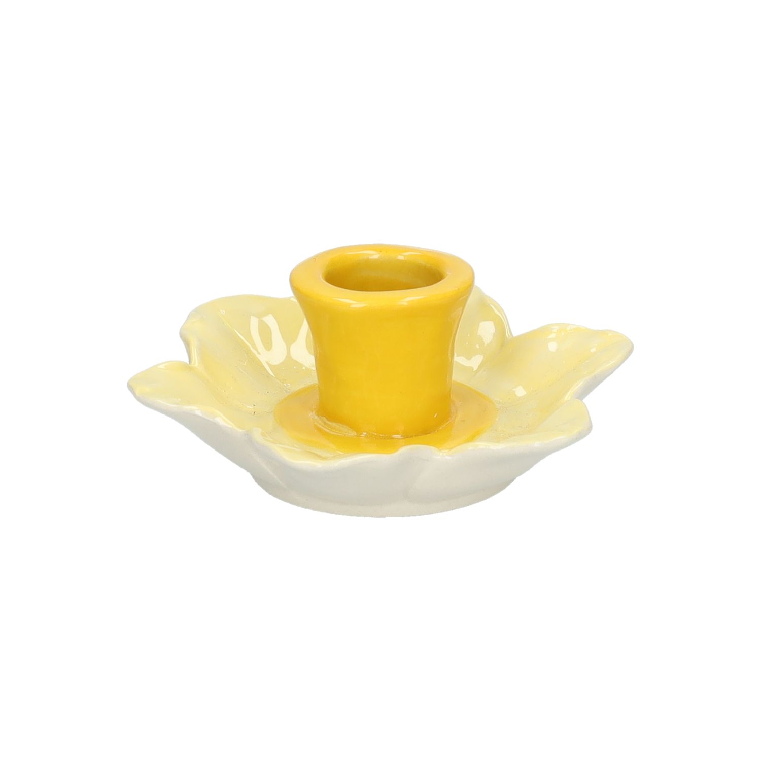 Kandelaar narcis, steengoed, geel, Ø 10,5 x 4 cm