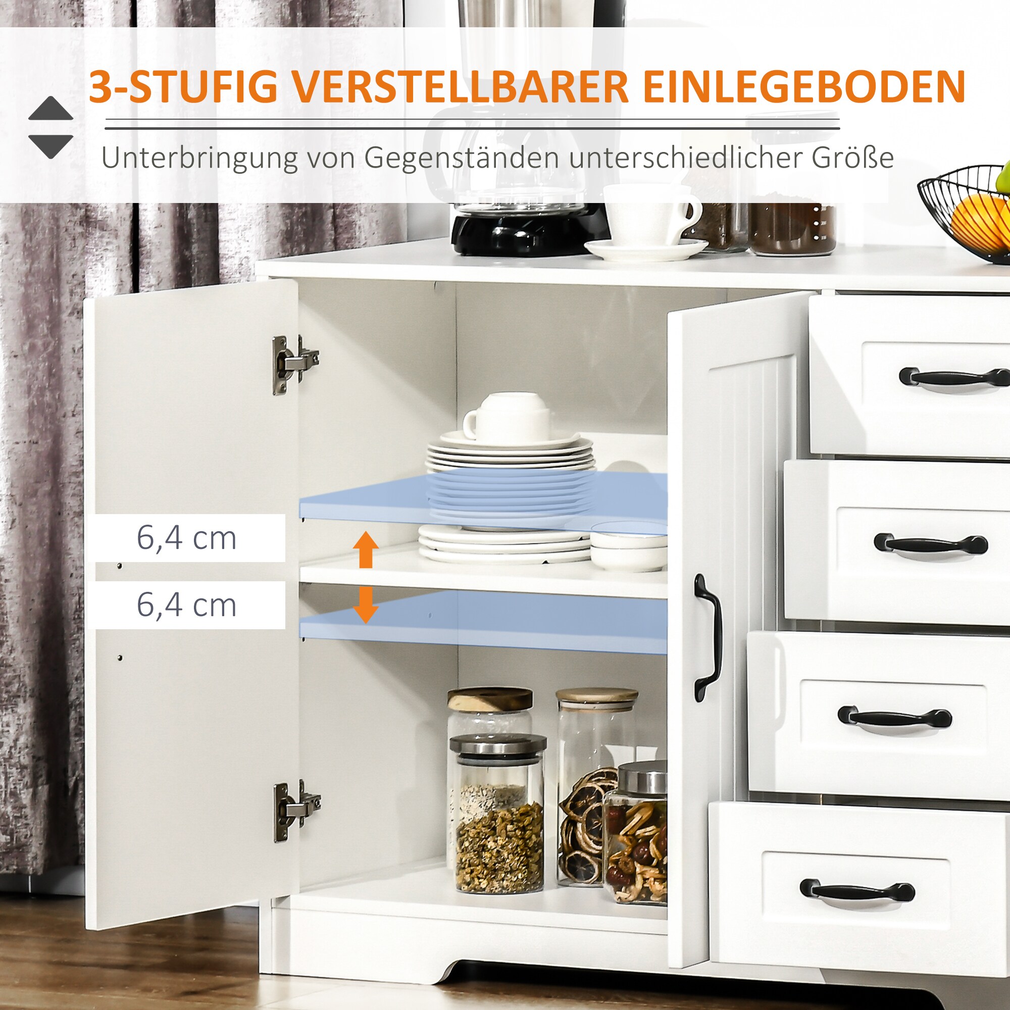 HOMCOM Aufbewahrungsschrank mit 4 Schubladen weiß 105L x 40B x 76H cm