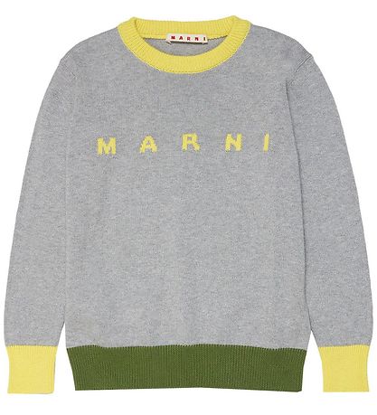 Marni Bluse - Strick - Grau Meliert m. Gelb/Armygrün