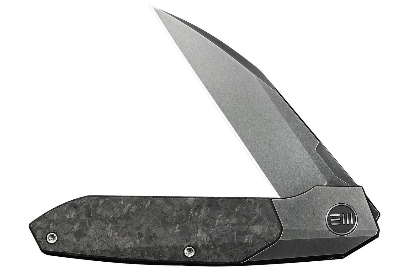 WE Knife Brr15 WE24007-3 Polished Grey M390, Titanium Shredded Carbon Inlay, zakmes, Rafal Brzeski design