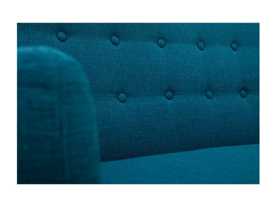 Canapé scandinave déhoussable 3 places en tissu bleu canard et bois clair YNOK