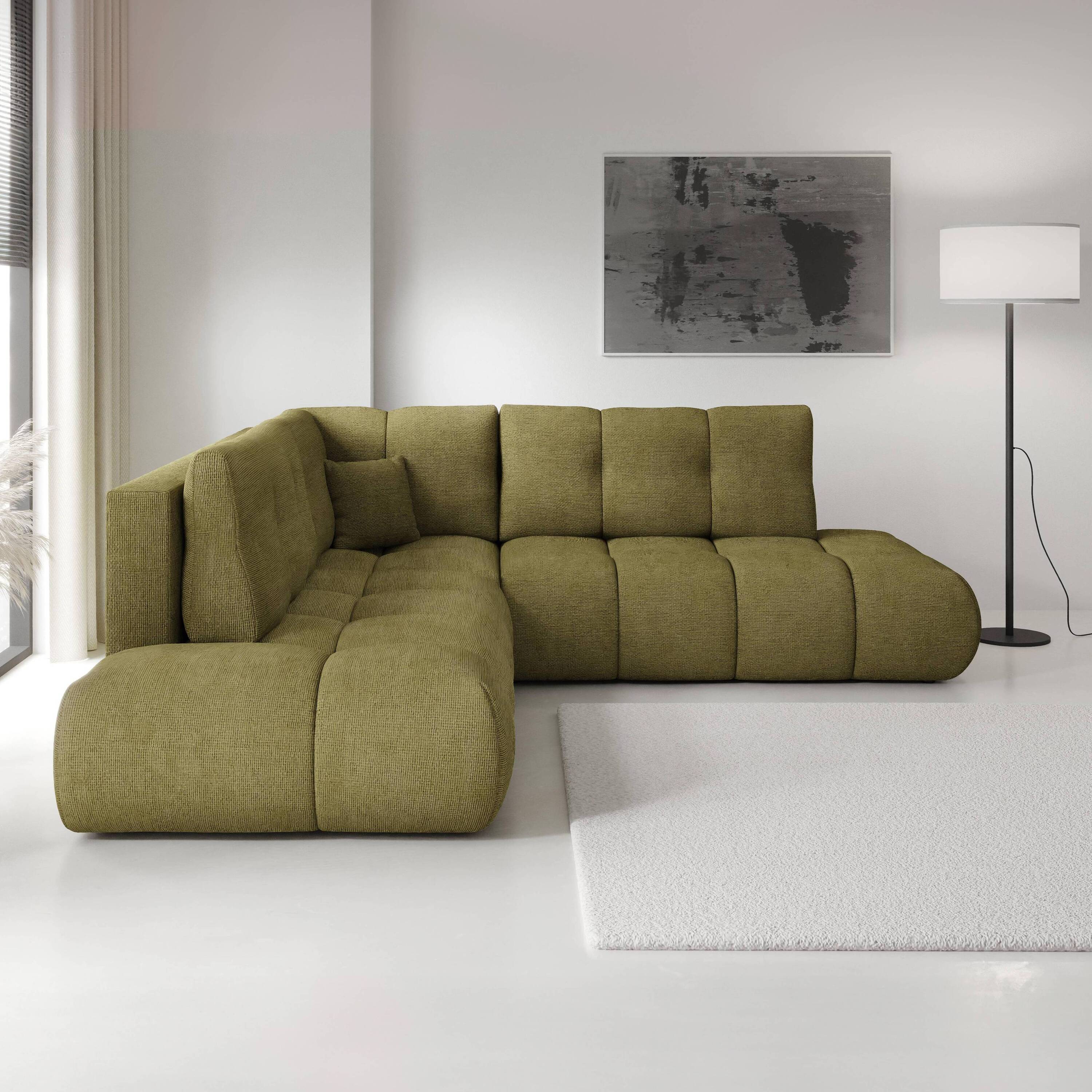 by fonQ Charme Hoekbank Links/Rechts met Slaapfunctie - Chenille - Olijfgroen