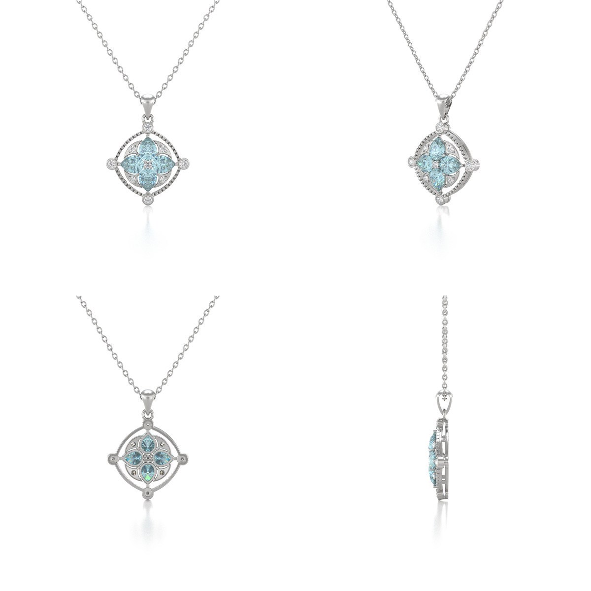 Collier Pendentif Aigue-Marine et Diamant en Argent 925 - Cadeau d'Anniversaire Unique | Aden