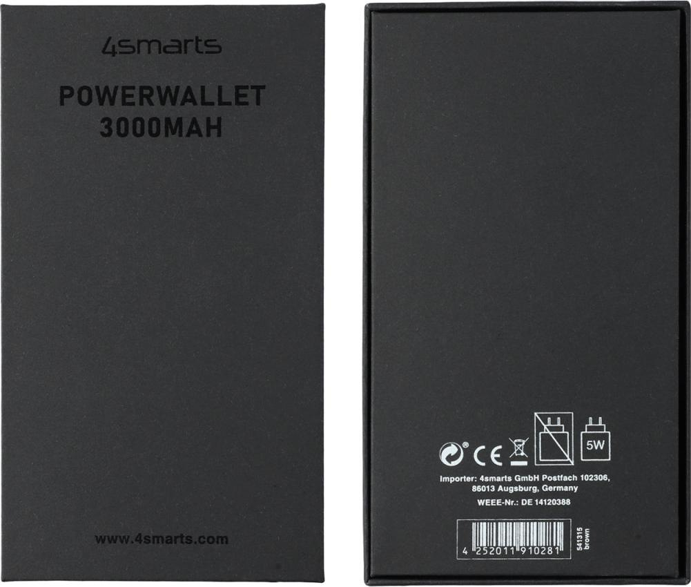 (11W) 3000mAh USB C / USB A Powerbank Wallet Ladegerät mit RFID Schutz (541315) - Braun