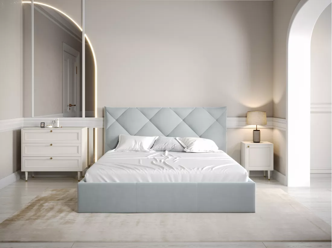 Lit coffre 160 x 200 cm - Velours - Gris clair - STARI de Pascal Morabito
