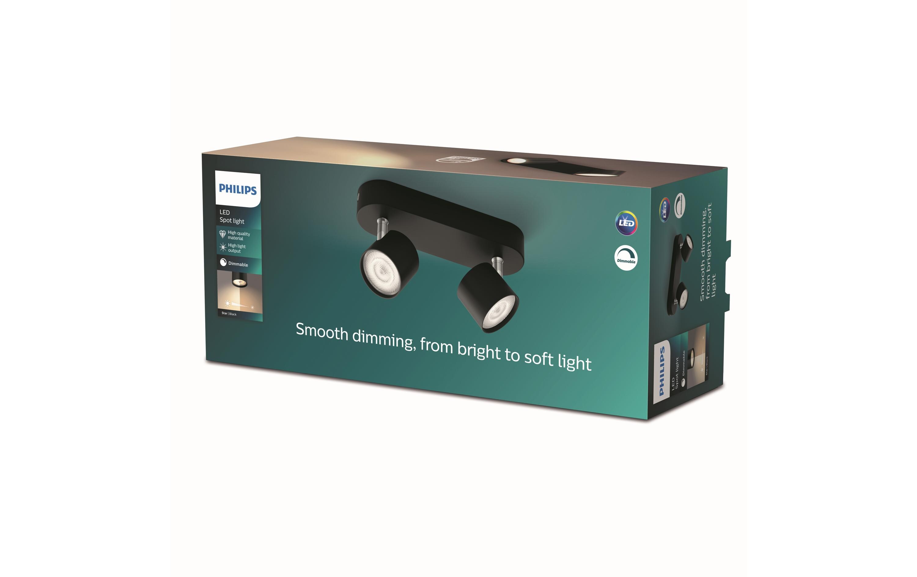 Aufbauspot Star, 2 x 4.5W, 2700K, SchwarzAufbauleuchte mit beweglichem Leuchtenkopf