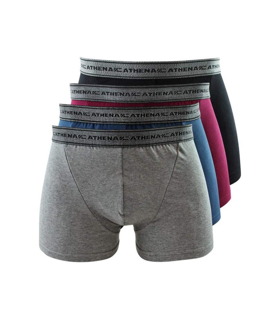 ATHENA Lot de 4 Boxers Homme Coton BASIC2 Gris chiné Pétrole Noir