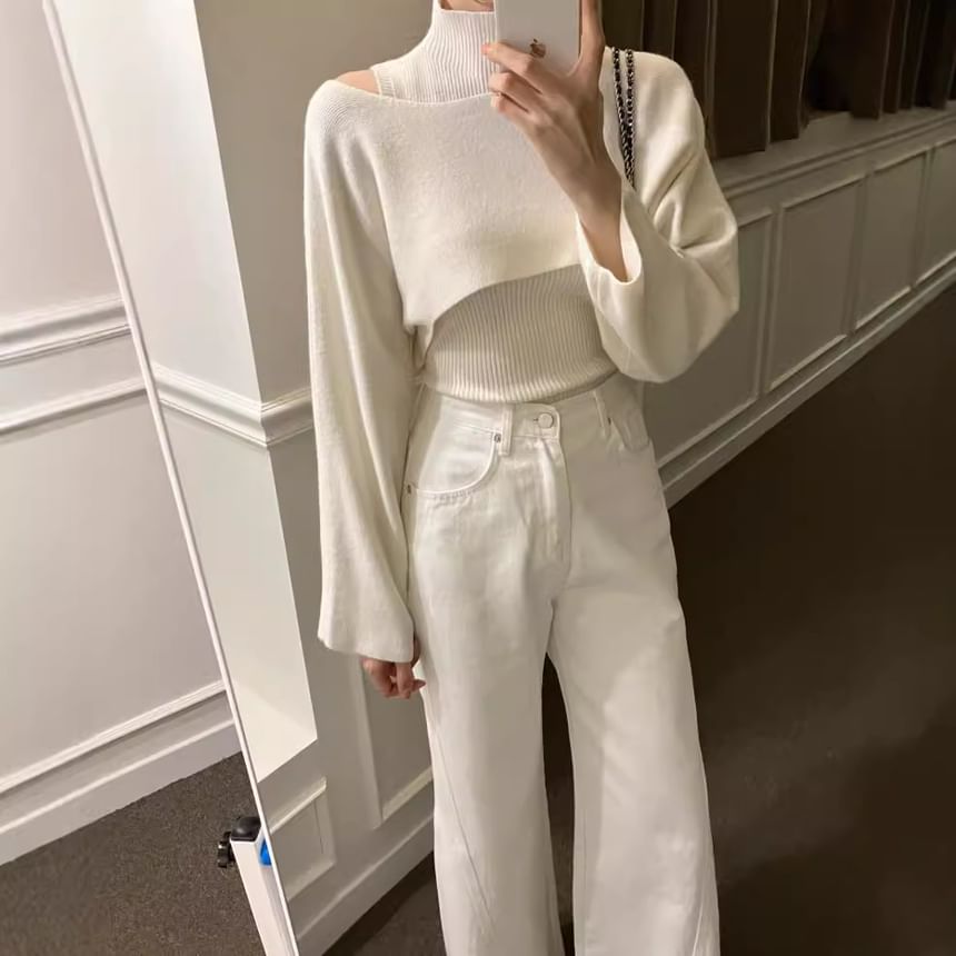 Tulstrix - Set: coltrui met effen ribbels + cropped trui met boothals