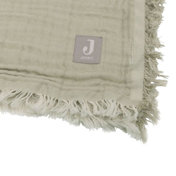 Jollein Fringe Ledikantdeken - Hydrofiel - Olive Green / Ivory