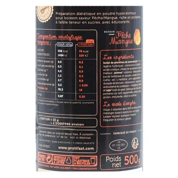 Bebida Protifast com Alto Teor de Proteína Sabor Pêssego e Manga - Pote de 500g