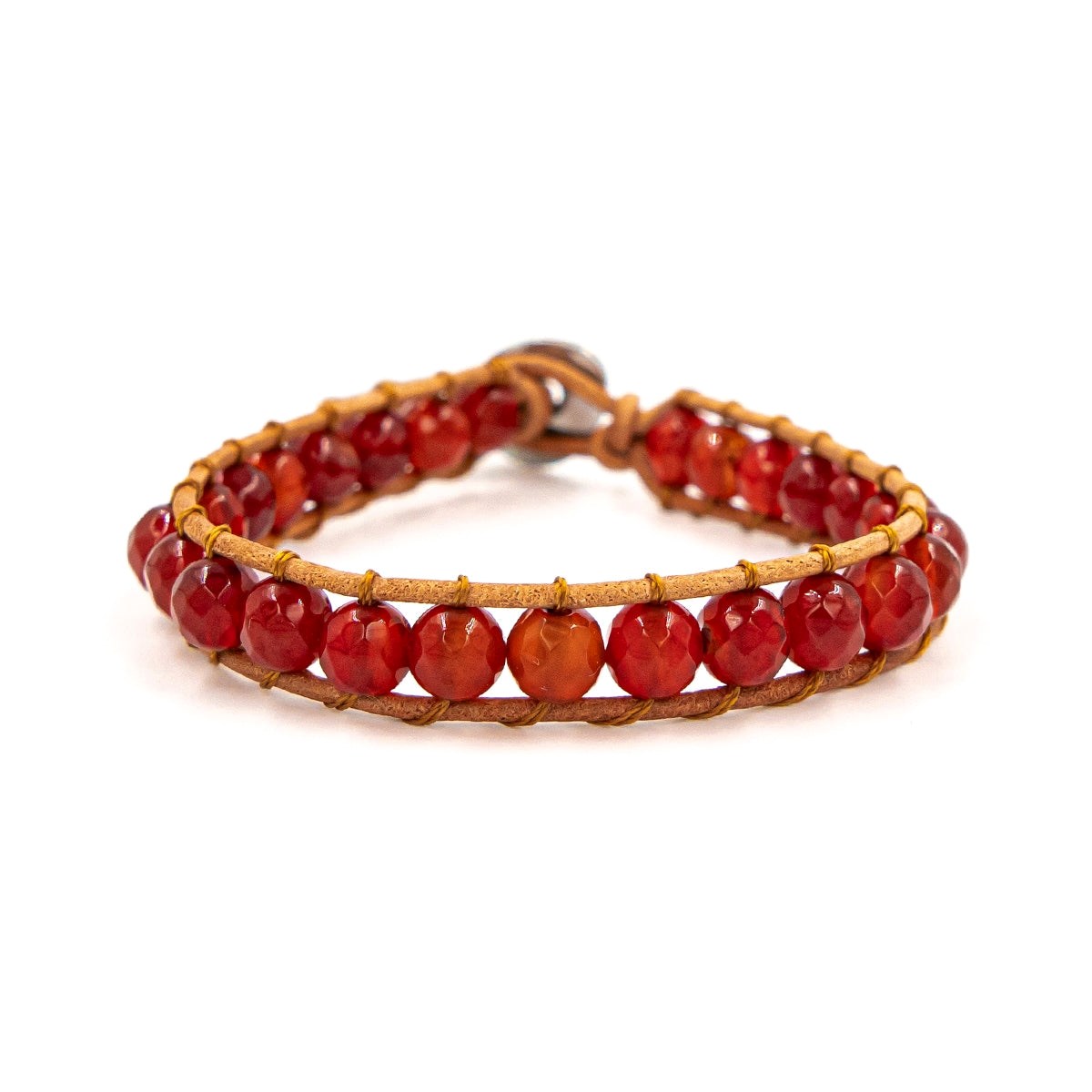 Bracelet Facelia en pierres naturelles Cornaline et cuir véritable