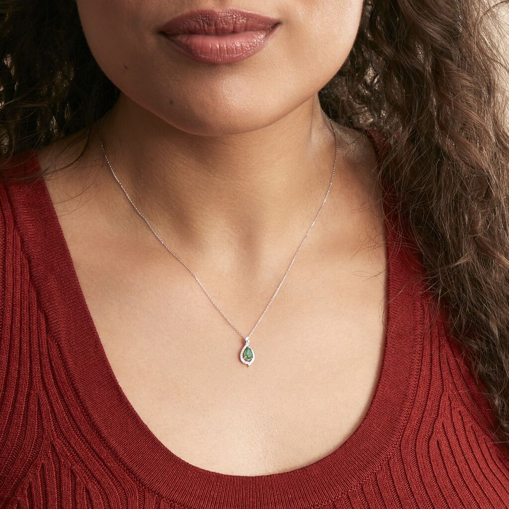 Collier Angelika Or Blanc Emeraude Et Diamant