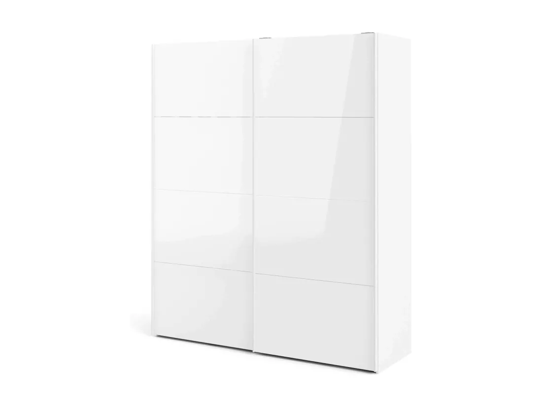 Garde-robe 2 portes London, Meubles de chambre, Penderie de plain-pied, Placard à vêtements, 182x62 h220 cm, Blanc brillant