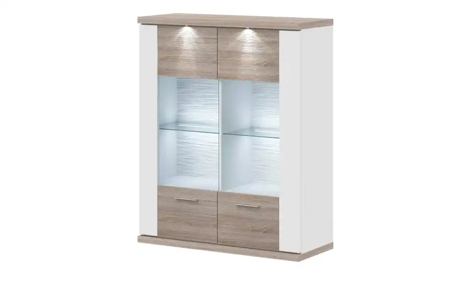 Hängevitrine Toulon Weiß, Eiche sägerau (Nachbildung) Spotbeleuchtung
