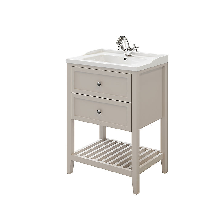 Meuble sous vasque à poser 2 tiroirs GoodHome Perma taupe 60 cm + plan vasque Lana