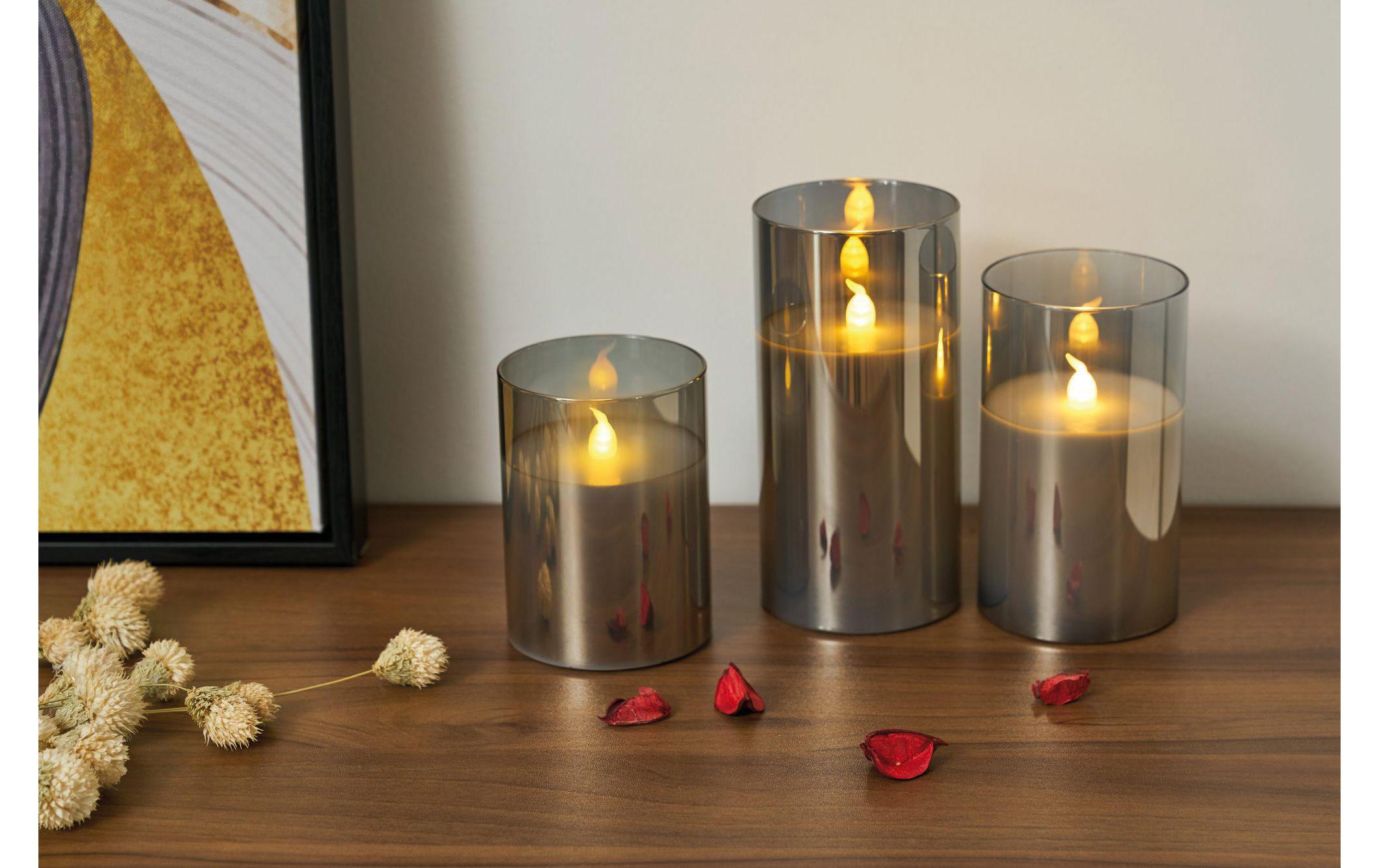 LED-Kerzen Set Classy Smokey, Ø7.5cm, Anthrazit/Weiss, 3 StkLED-Wachskerze, 3er Set