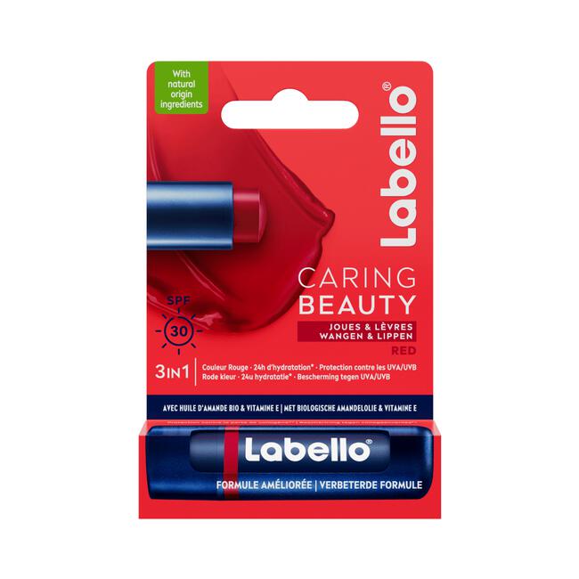 Labello Caring Beauty Lippenbalsem 24u Hydratatie Rood SPF30 1 Stuk