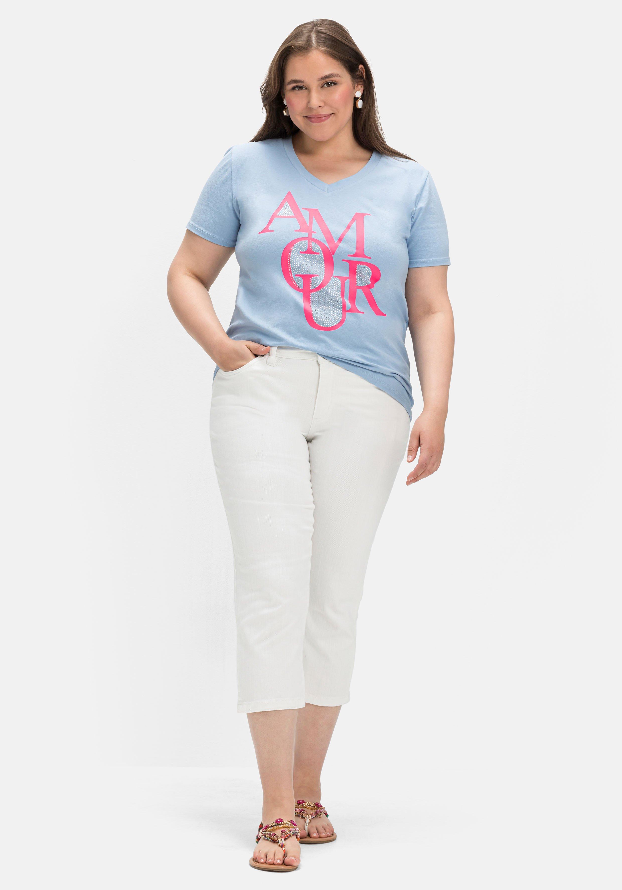 T-Shirt mit Neon-Frontprint, elastische Qualität