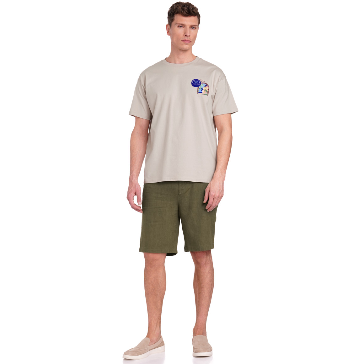 Jonas Nielsen Herren T-Shirt mit Prints und Aufnäher beige