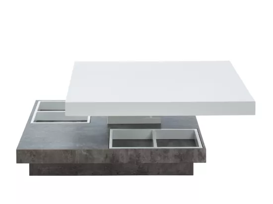 Table basse - Plateau pivotant - MDF laqué blanc et béton - FAUSTO II