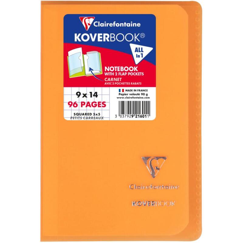 Carnet piqué Koverbook 9x14cm 96 pages petits carreaux couverture polypropylène transparent - Assortis
