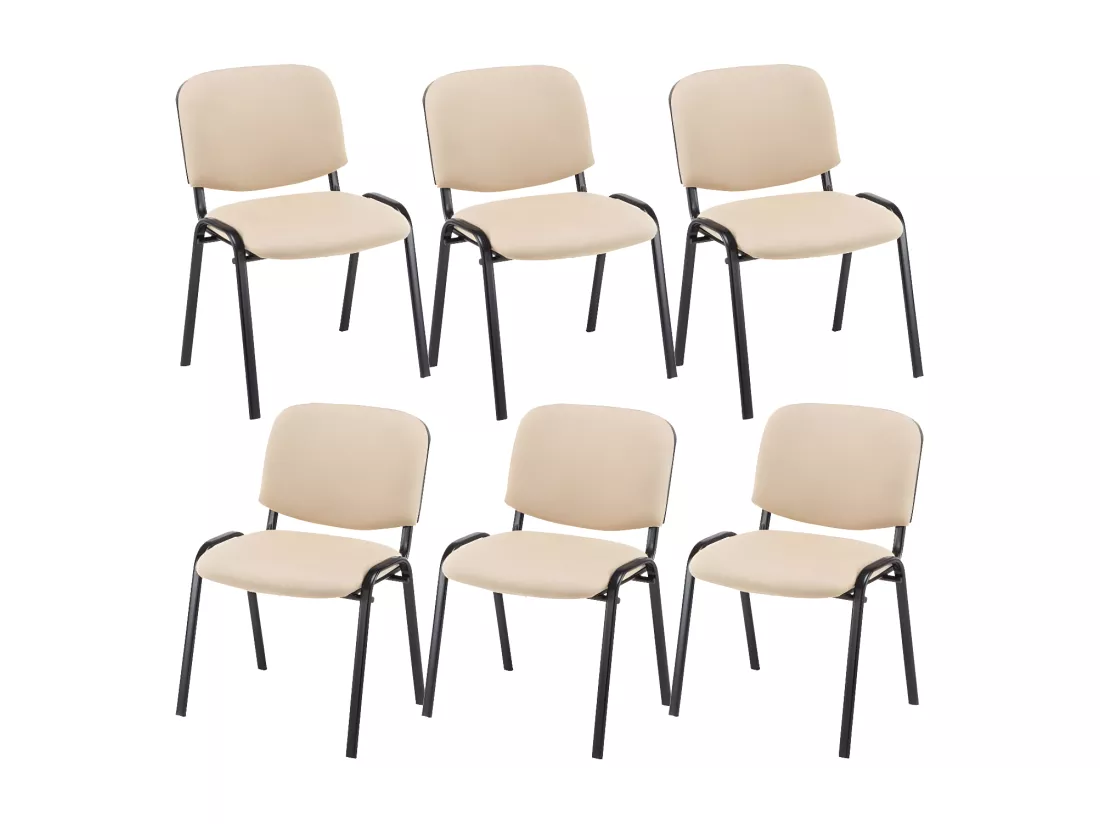 Lot de 6 Chaise de conférence - Tissu & Métal noir mat - Crème - Ken