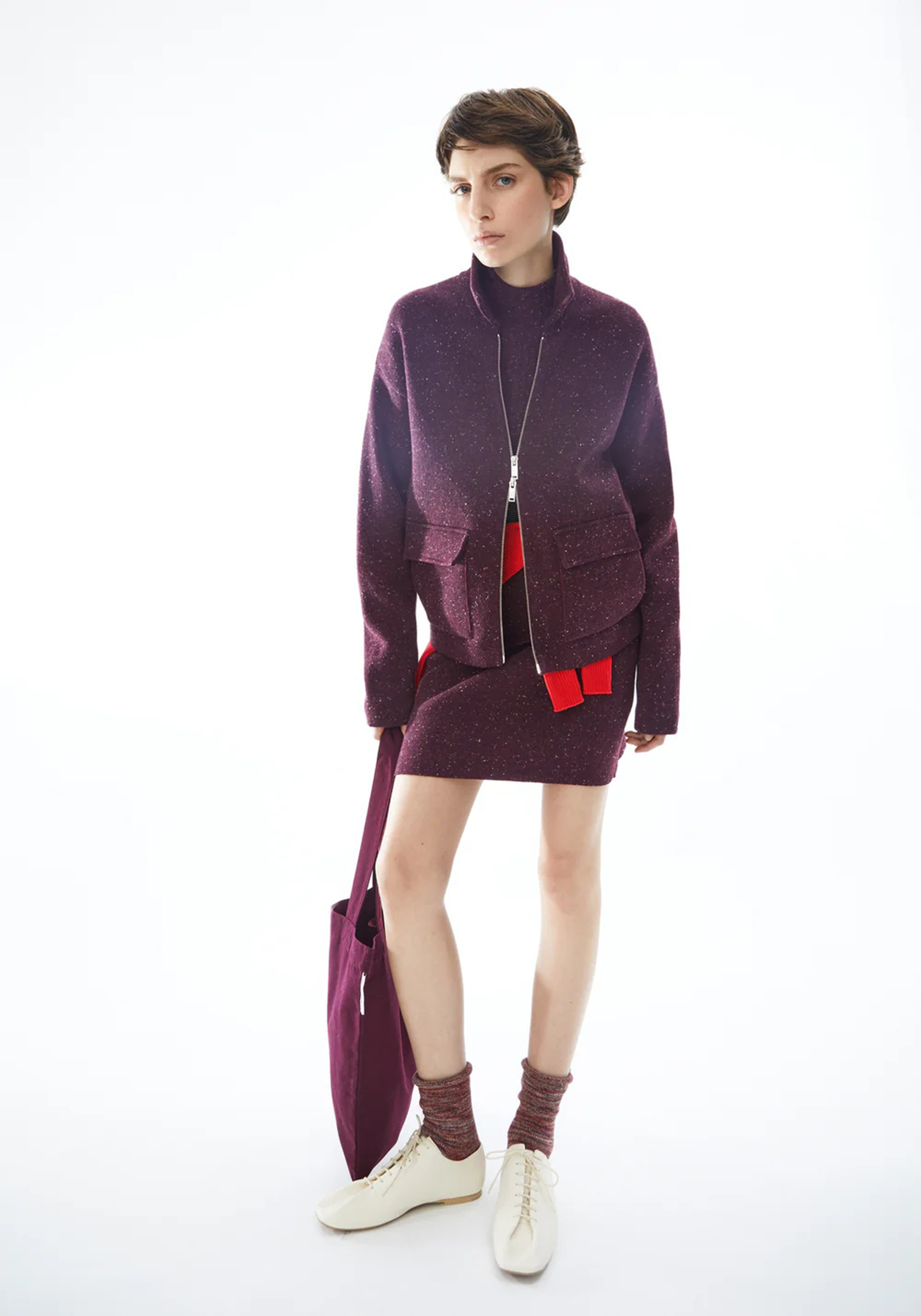 Armedangels Strickjacke Dorotheaa Tweed Dark Cranberry