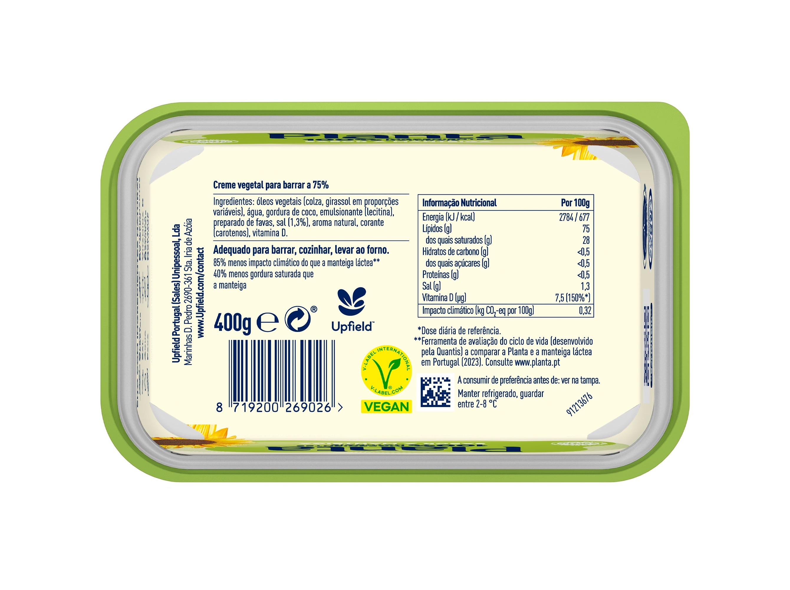 CREME VEGETAL PLANTA PARA BARRAR SABOR MANTEIGA 400G