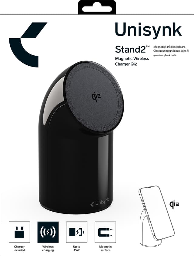 Unisynk Stand2 Qi2 wireless desk charger (black)