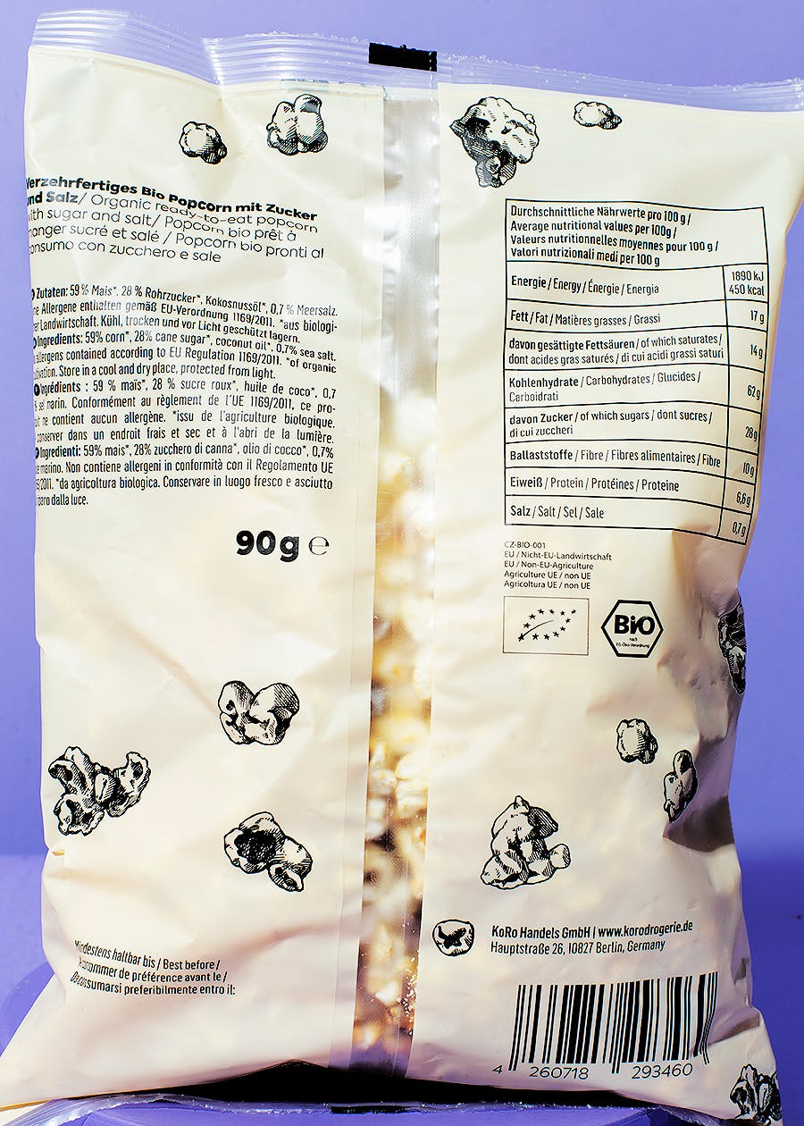 Verzehrfertiges Bio Popcorn süß und salzig 90 g