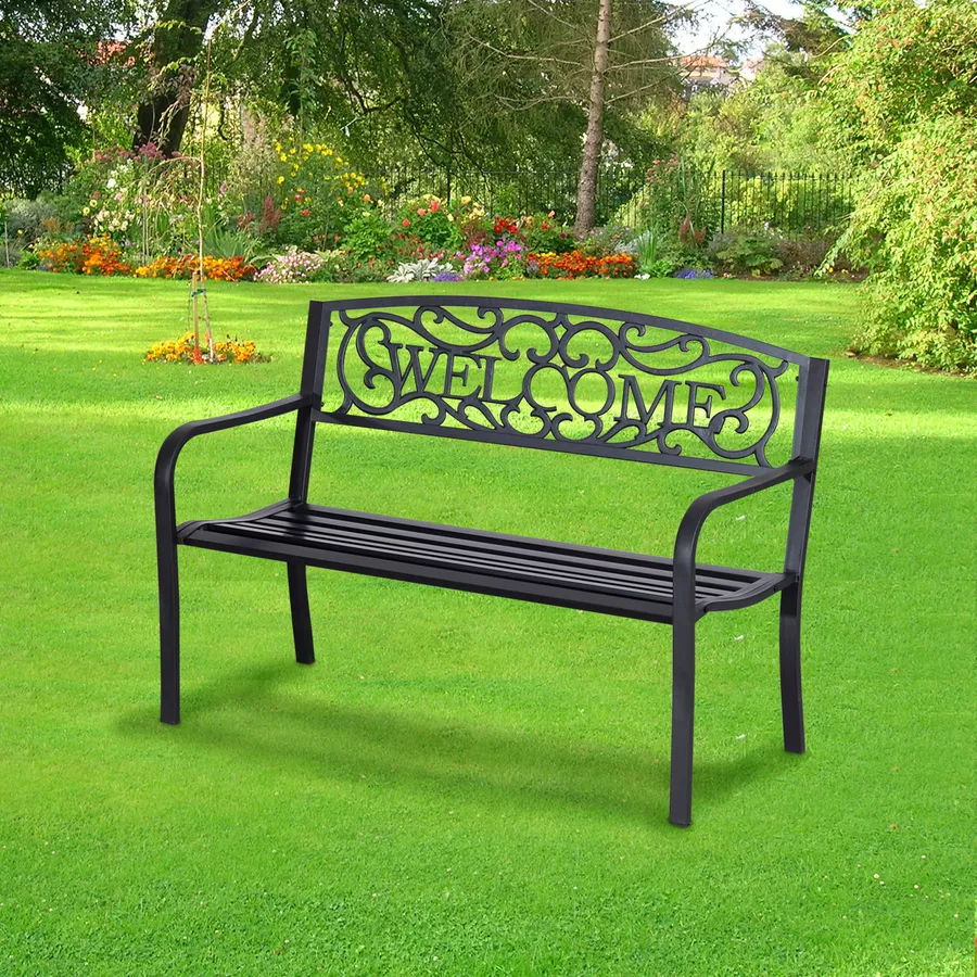 Outsunny Gartenbank im nostalgischen Stil schwarz