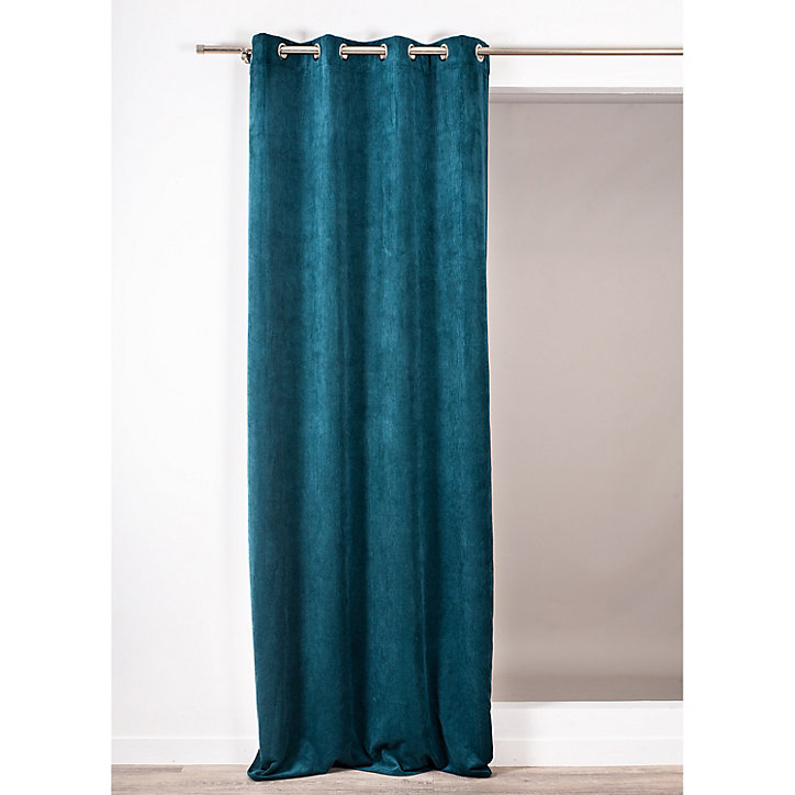 Rideau tamisant Fernand Rocle velours cotelé bleu Canard L.260 x l.140 cm