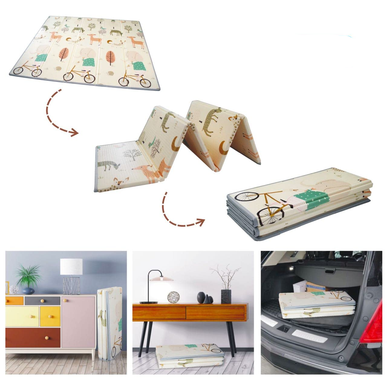 (200x150cm) Faltbare Schaumstoff Baby Spielmatte Krabbel Boden mit Aufbewahrungstasche - Beige