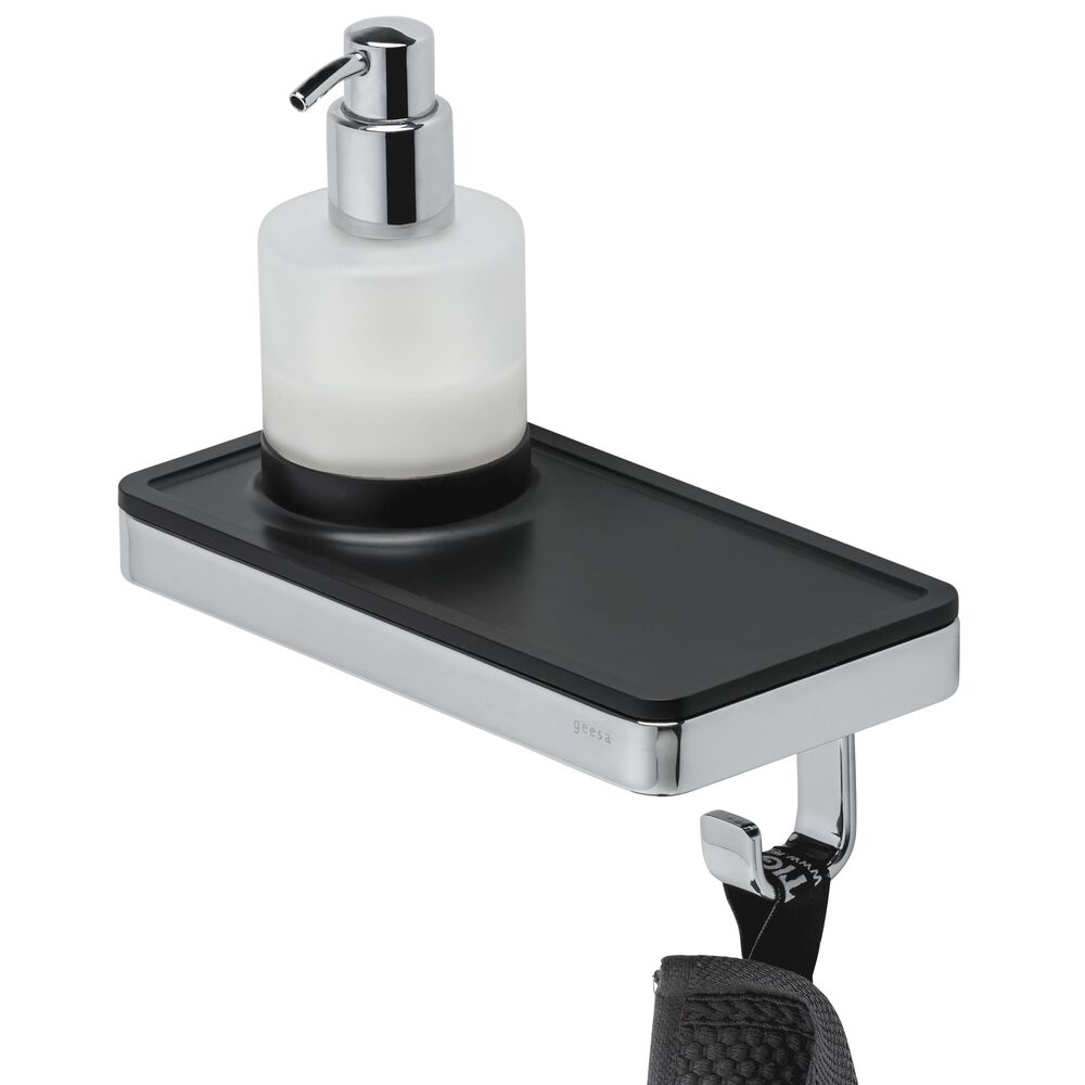 Geesa Frame zeepdispenser met planchet en handdoekhaak zwart/chroom