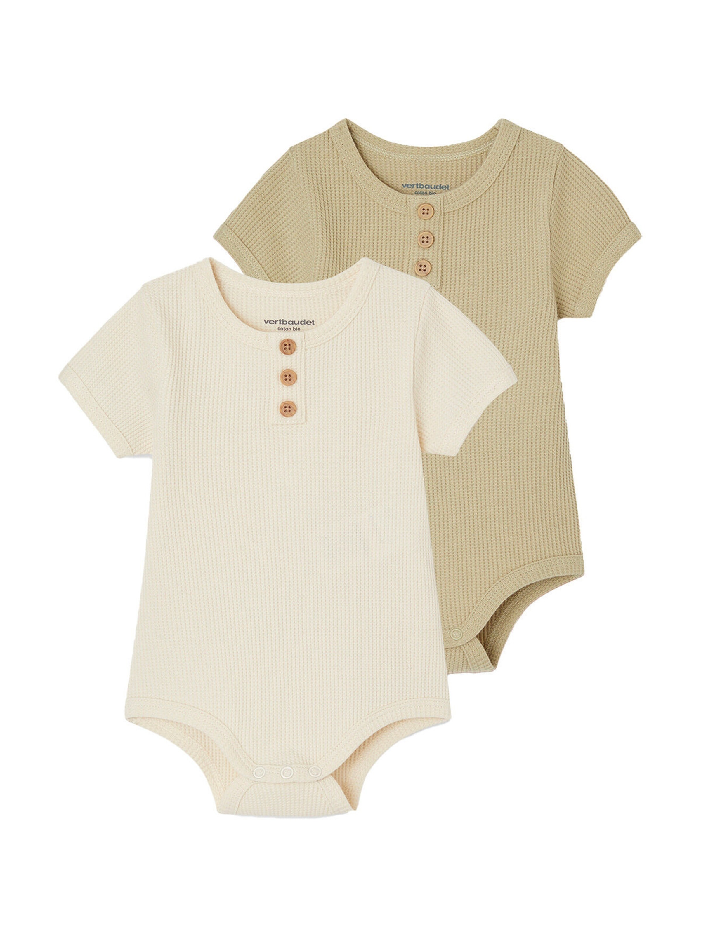 Vertbaudet 2er-Pack Baby Bodys Bio-Baumwolle olivgrün