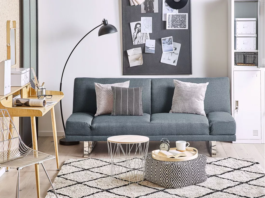 Canapé convertible 2 places en tissu bleu gris YORK