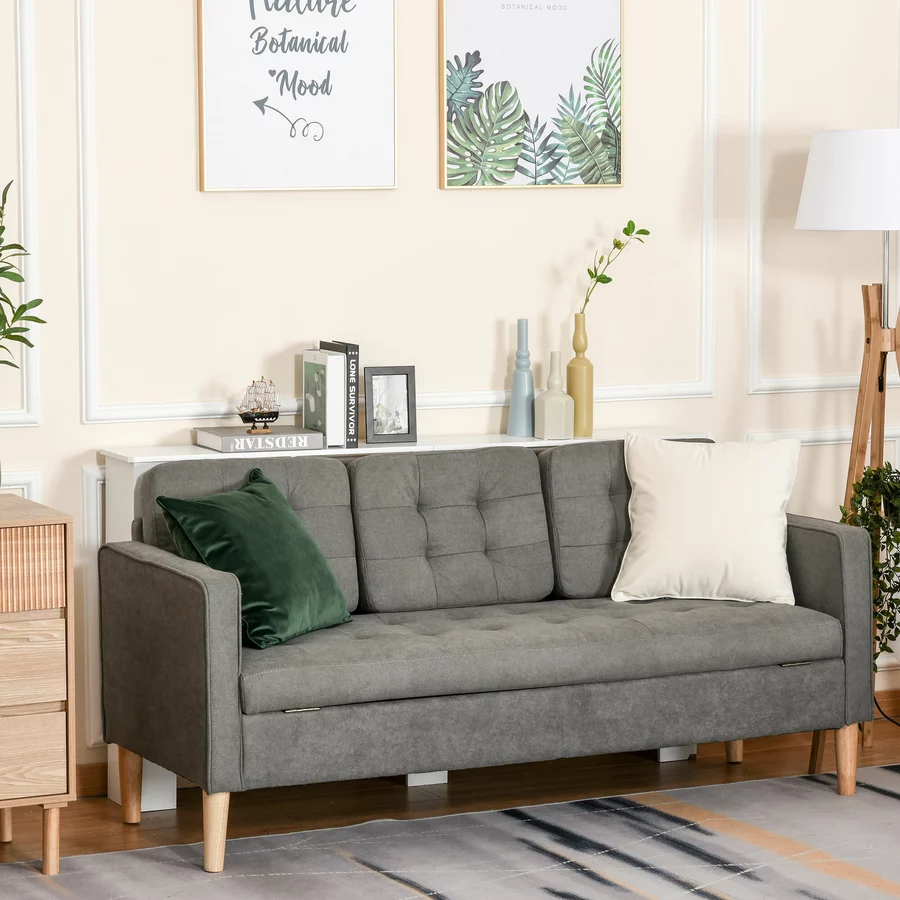 HOMCOM 3-Sitzer-Sofa mit abnehmbaren Kissen grau