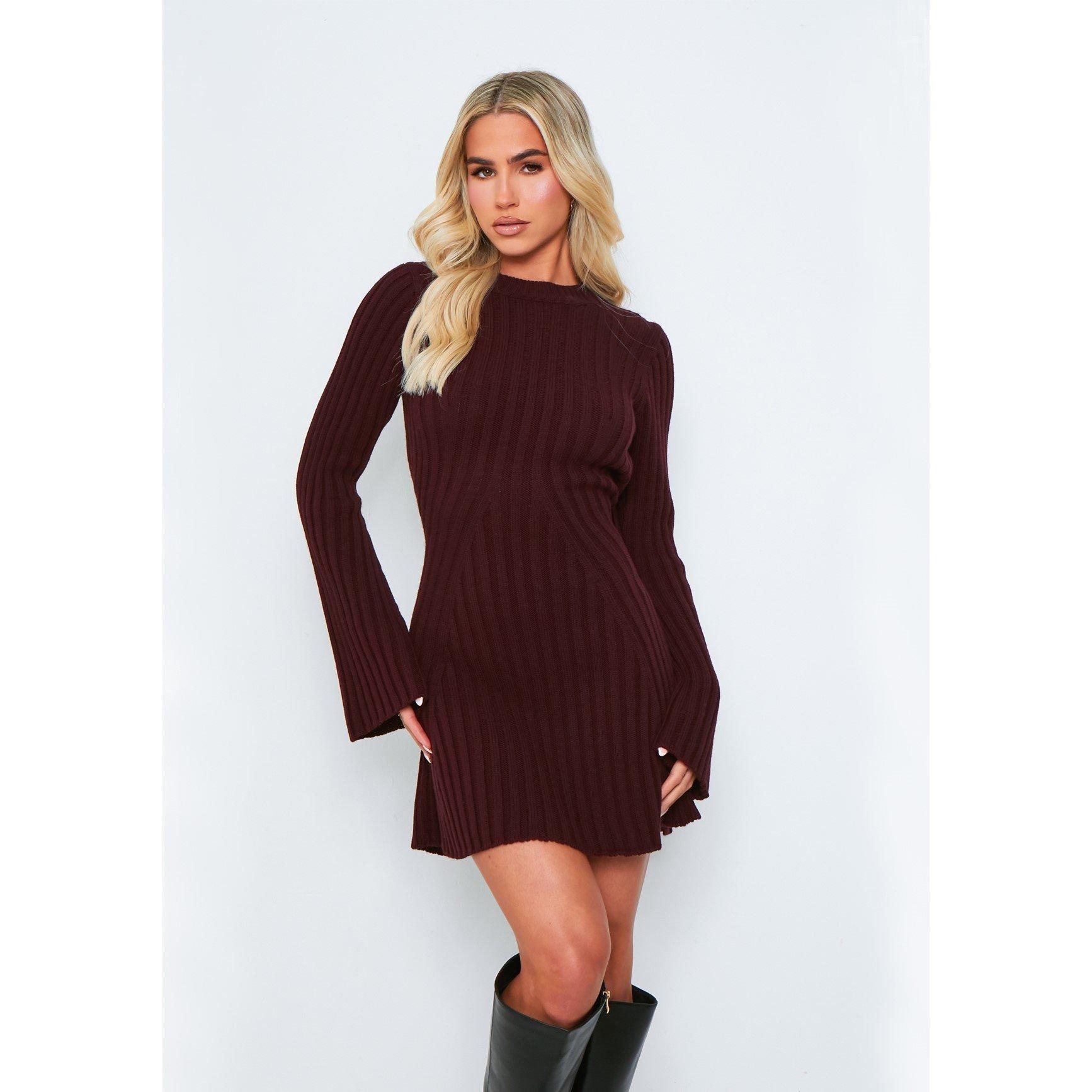 Missy Empire ME Rib Knit Flare Mini Dress Womens