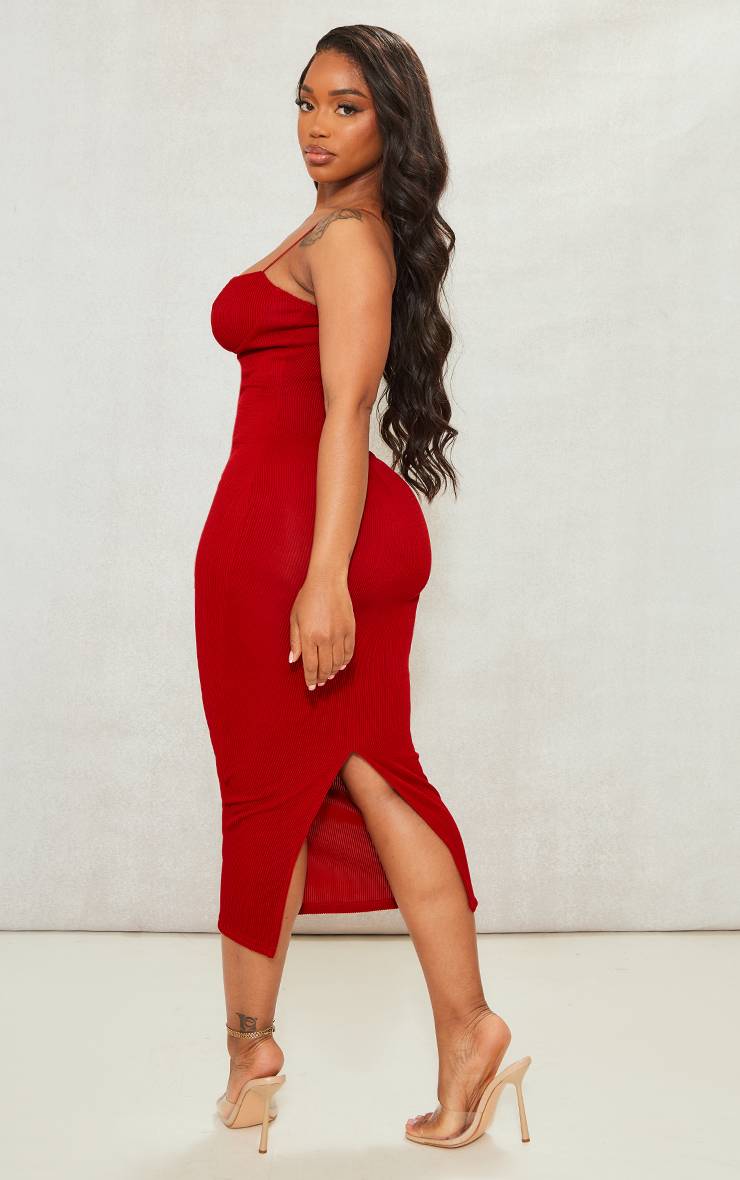 Rouge Robe Midaxi Plissée Shape À Bretelles Avec Détail Bustier