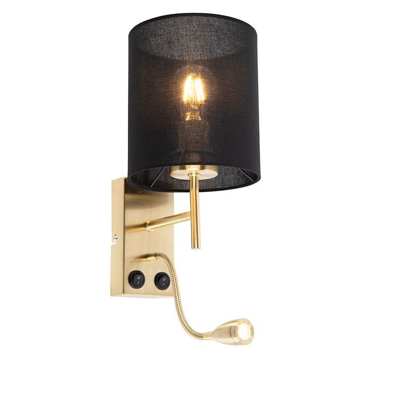 Art Deco wandlamp goud met katoenen zwarte kap - Stacca