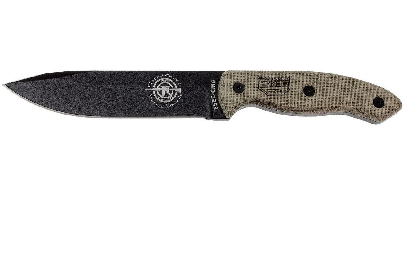 ESEE Model CM6 black, survivalmes met kydex schede   riemclip