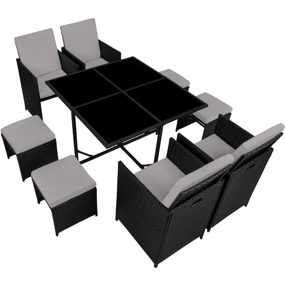 tectake - tuinset Bilbao met beschermhoes - wicker - zwart/grijs