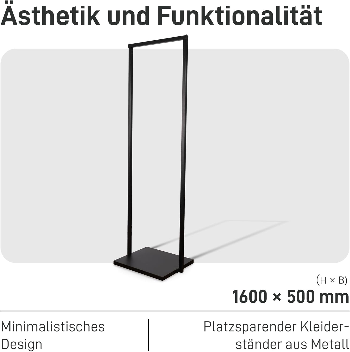 Natural Goods Berlin Kleiderständer BASIS (Schwarz, 50 cm) - Kleiderstange aus stabilem Metall - Freistehende Garderobenstange für Schlafzimmer, Wohnzimmer & Büro