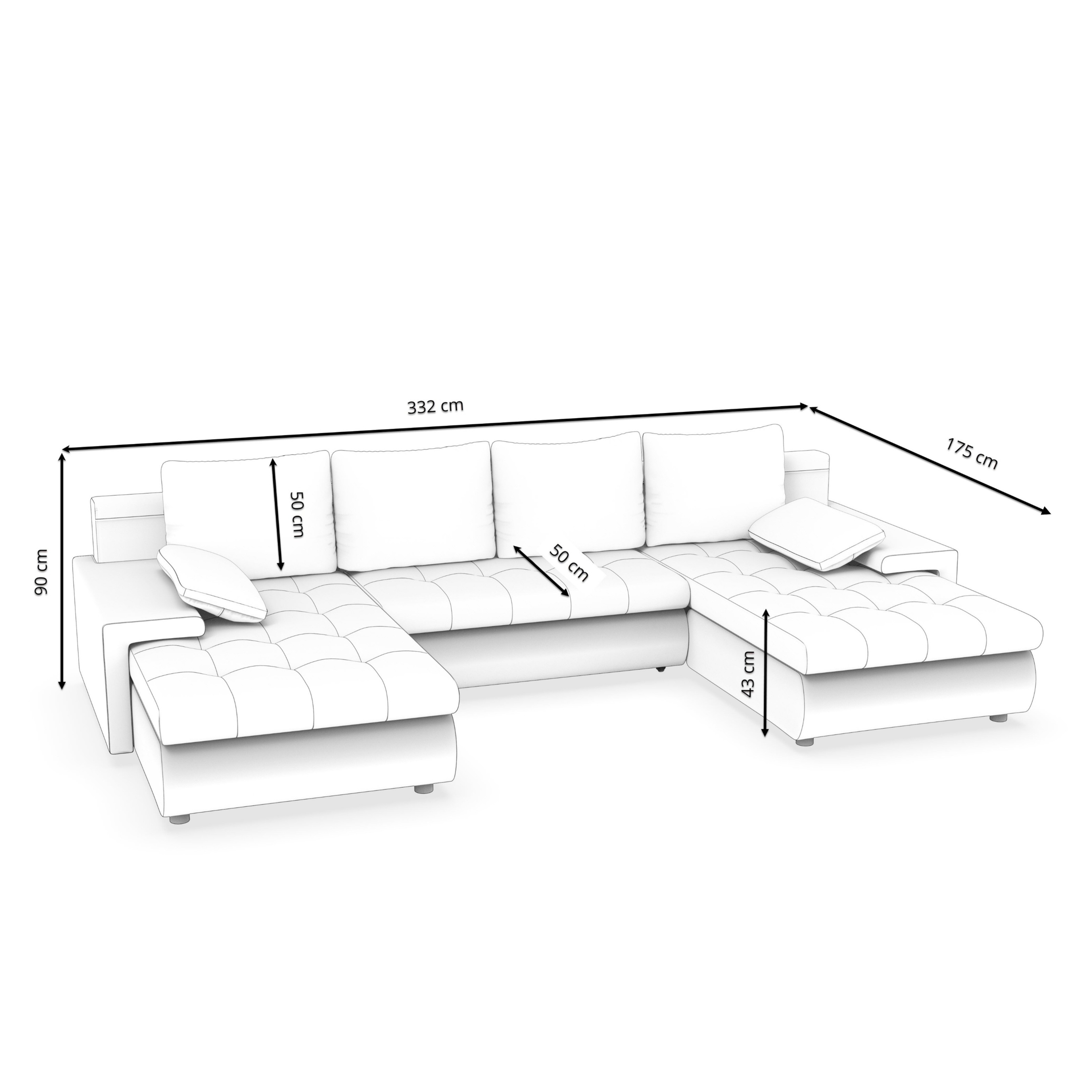 Sofa mit Schlaffunktion LANCONI U-Form schwarz/weiss