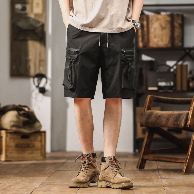 Nataro - Mid Rise Plain Cargo Shorts